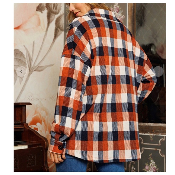 #07 Boho Retro Plaid Pattern Fabric Long Sleeve Shacket - Picture 4 of 6